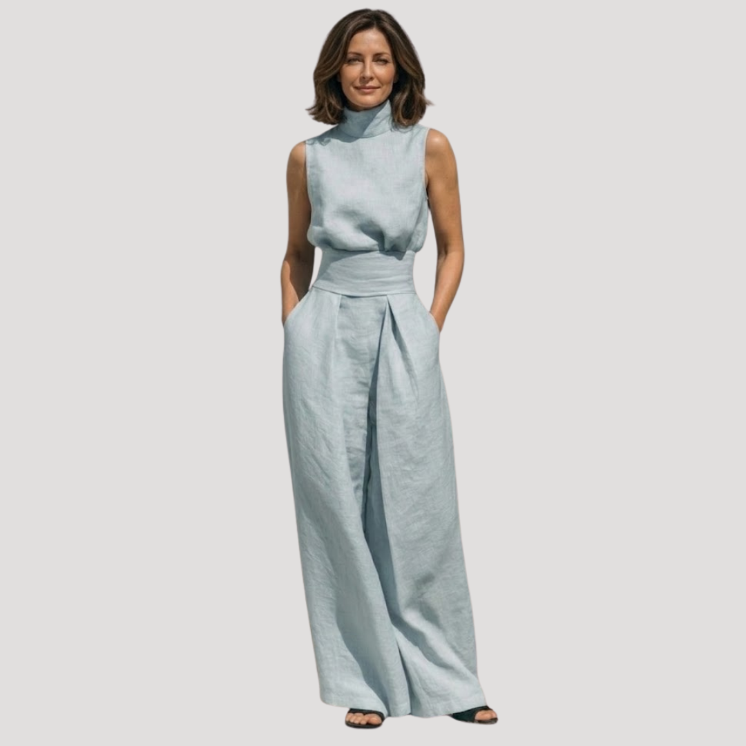 Conjunto sin mangas con cuello falso y pantalón de pernera ancha