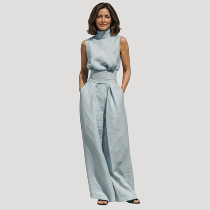 Conjunto sin mangas con cuello falso y pantalón de pernera ancha
