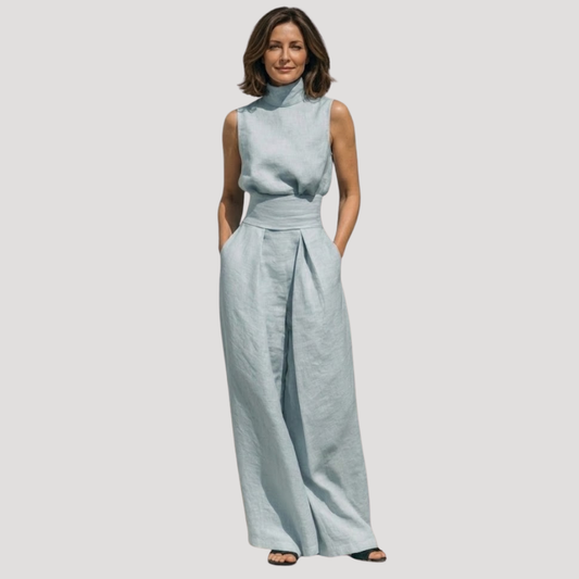 Conjunto sin mangas con cuello falso y pantalón de pernera ancha