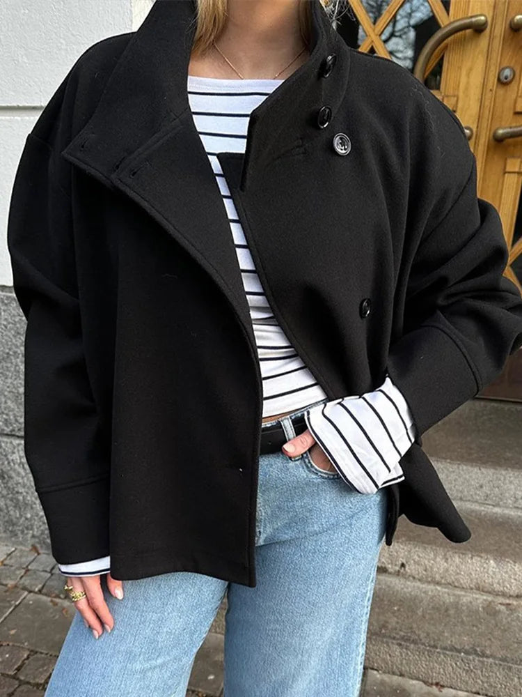 Bronte | Women's Double Breasted Stand Collar Coat - Grey - Image 12