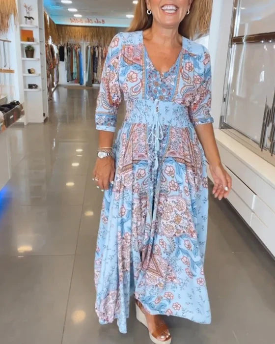 Vestido de fiesta con escote en V y mangas 3/4
