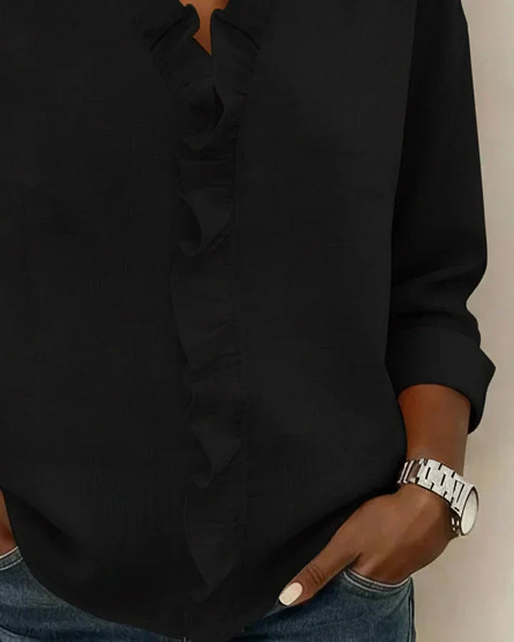 Blusa femenina con volantes, cuello en V y corte fluido para mujer, cómoda y sofisticada