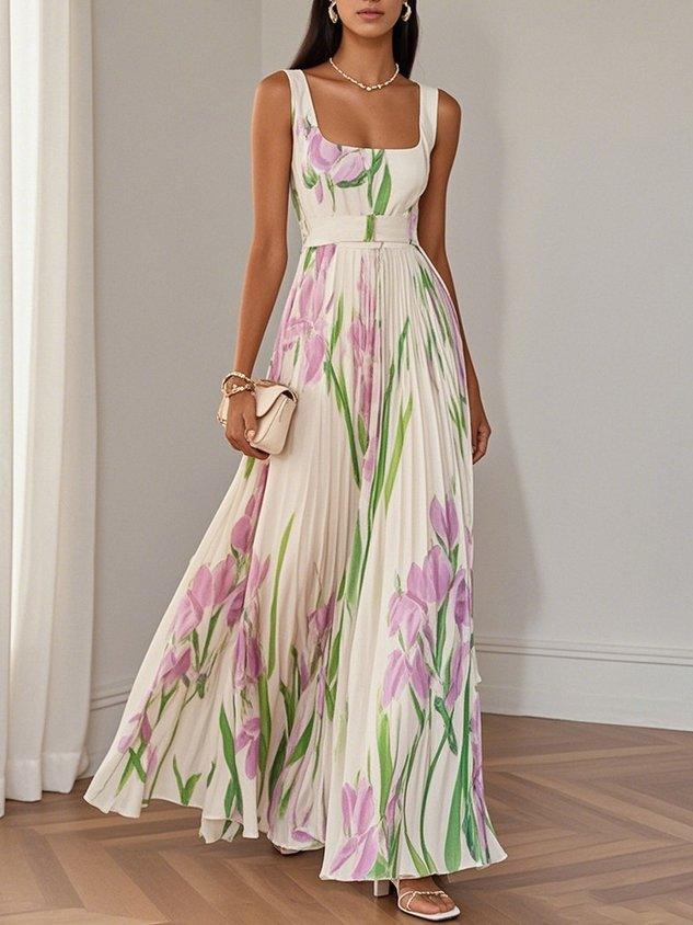 Vestido Maxi Drapeado Con Flores Para Fiestas