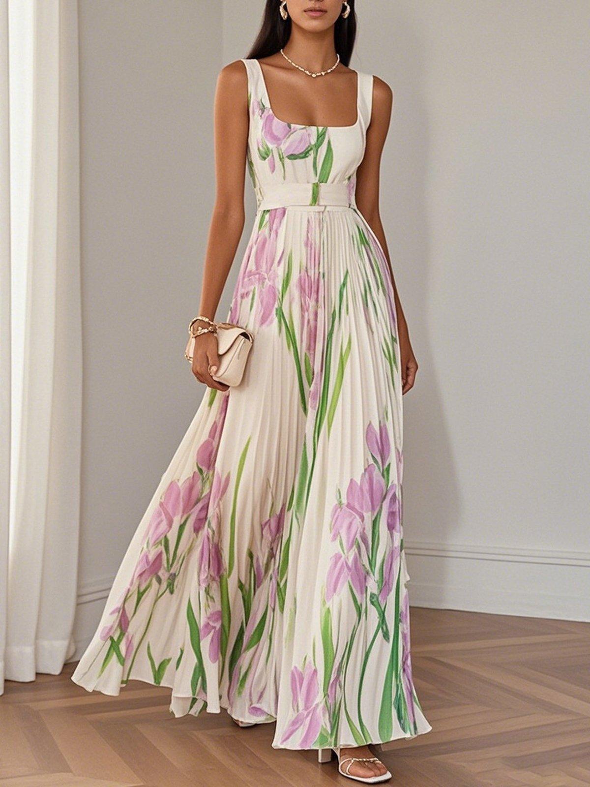Vestido Maxi Drapeado Con Flores Para Fiestas