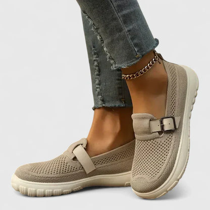 Mocasines ortopédicos transpirables con suela ergonómica y hebilla decorativa para mujer, cómodos y ligeros para caminar o diario