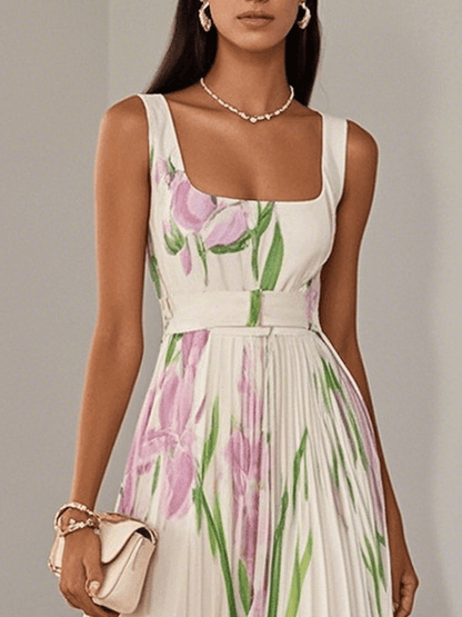 Vestido Maxi Drapeado Con Flores Para Fiestas
