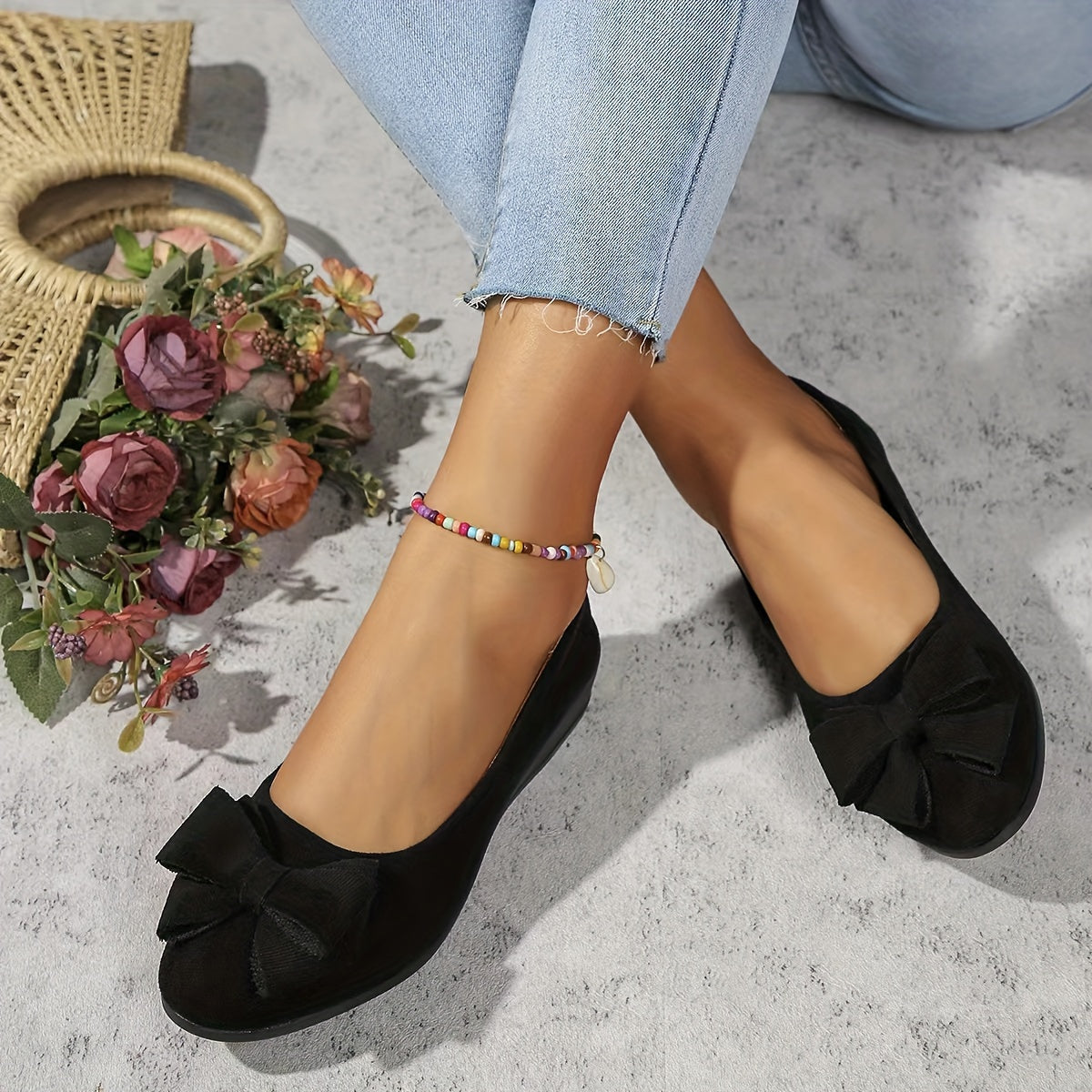 Zapatos planos ortopédicos con lazo decorativo y plantilla ergonómica para mujer, cómodos y elegantes para uso diario u oficina