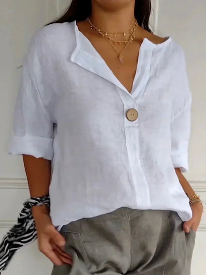 Blusa casual con escote en V para mujer, ligera y versátil para diario