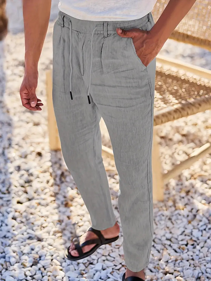 Pantalones anchos de lino con cordón para hombre - fresco y elegante