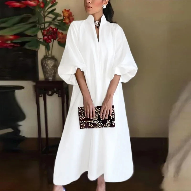 Celeste | Women's High Neck Maxi Dress - White - Image 2