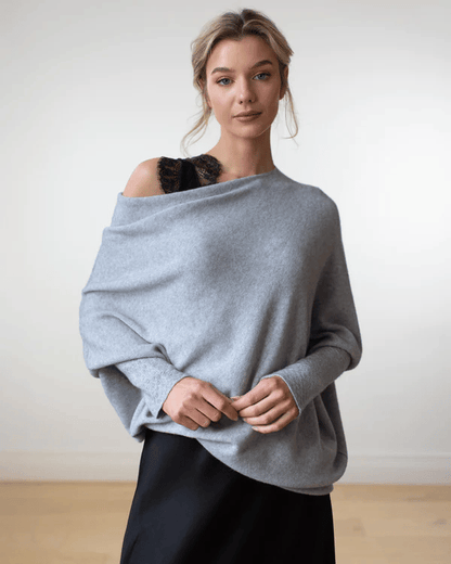 Celestina | Women's Off Shoulder Long Sleeve Sweater - Light Grey - Image 5