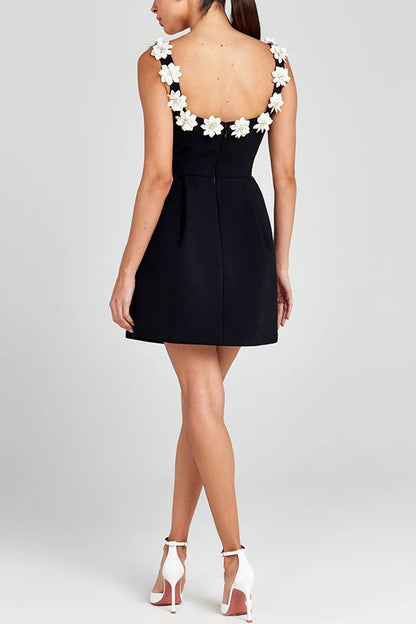 Vestido mini femenino con aplicaciones florales para mujer, elegante y ligero para fiesta