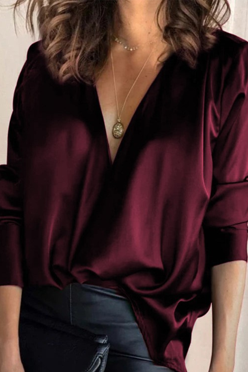 Blusa de manga larga con cuello en V para mujer