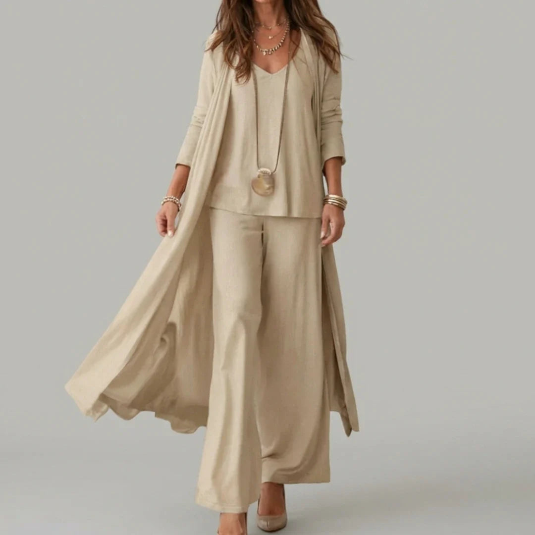 Conjunto de 3 Piezas con Blusa Elegante y Tejido Ligero | Look Sofisticado