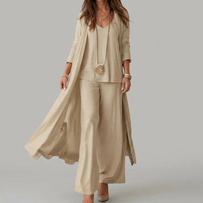 Conjunto de 3 Piezas con Blusa Elegante y Tejido Ligero | Look Sofisticado