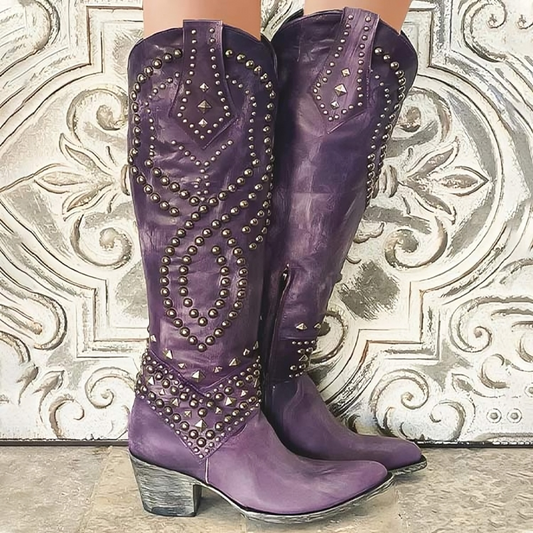 Cowboystiefel Damen mit Kniehohem Schaft und Spitzer Kappe