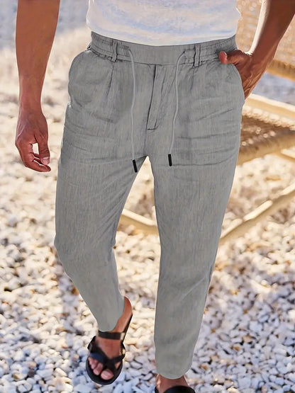 Pantalones anchos de lino con cordón para hombre - fresco y elegante