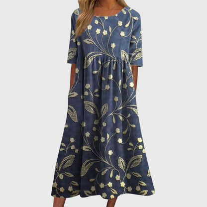 Vestido favorecedor con estampado floral, mangas tres cuartos y falda fluida para mujer, ligero y elegante para primavera o verano