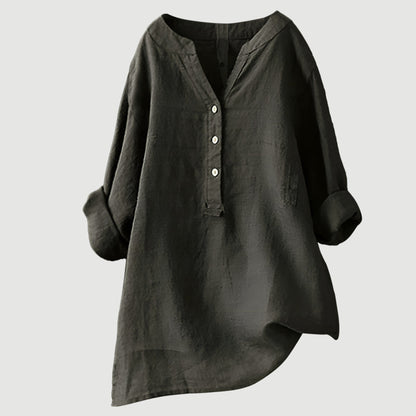 Blusa lisa de manga larga para mujer, ligera y versátil para oficina o diario