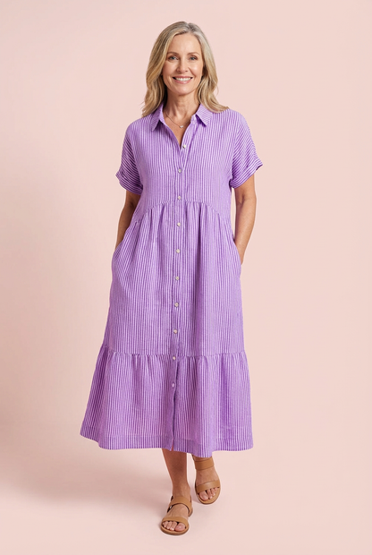 Vestido largo con botones y manga corta para mujer, ligero y elegante para verano