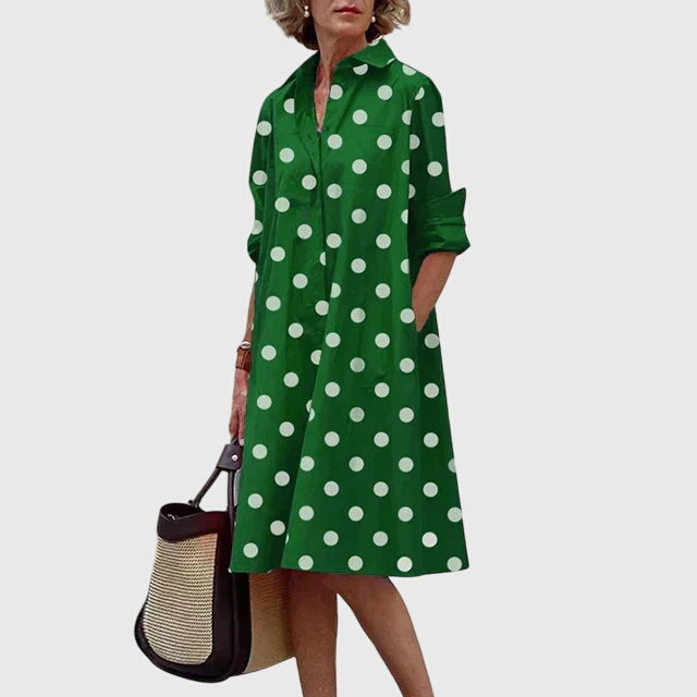 Vestido elegante con botones frontales, cuello camisero y bolsillos laterales para mujer, ligero y versátil para oficina o diario