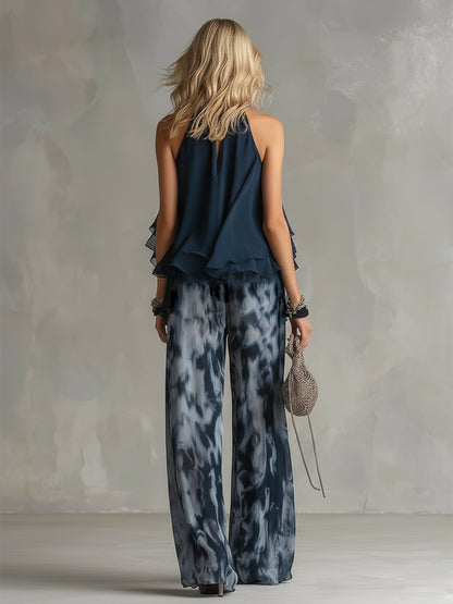 Conjunto de gasa elegante con top de cuello alto para mujer - fresco y elegante