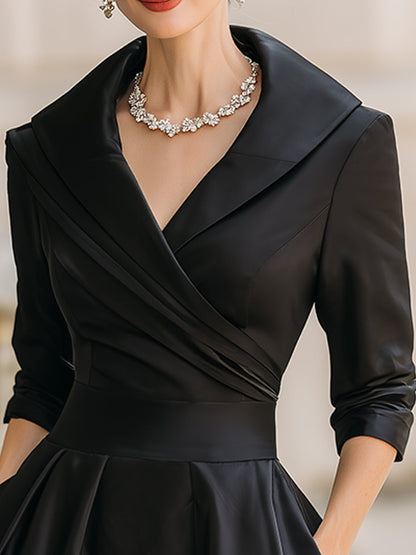 Dharmay | Vestido Midi de Manga Larga con Cuello de Solapa y Corte Entallado para Mujer