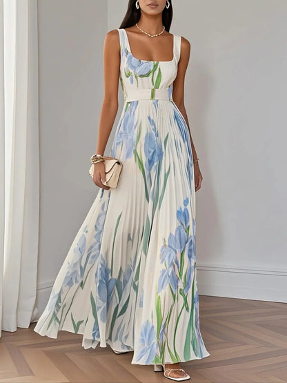 Vestido Maxi Drapeado Con Flores Para Fiestas