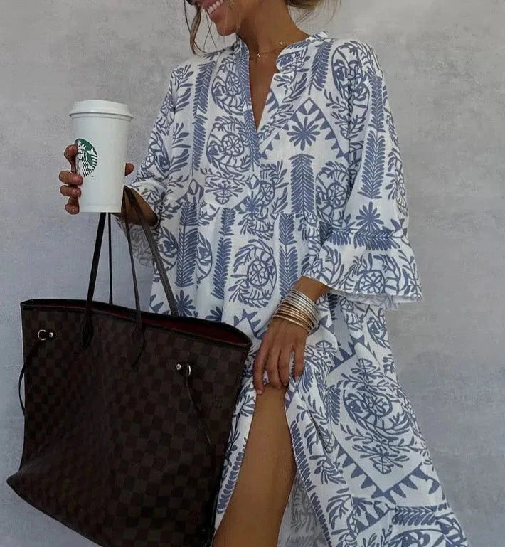 Vestido mini con estampado y manga larga para mujer