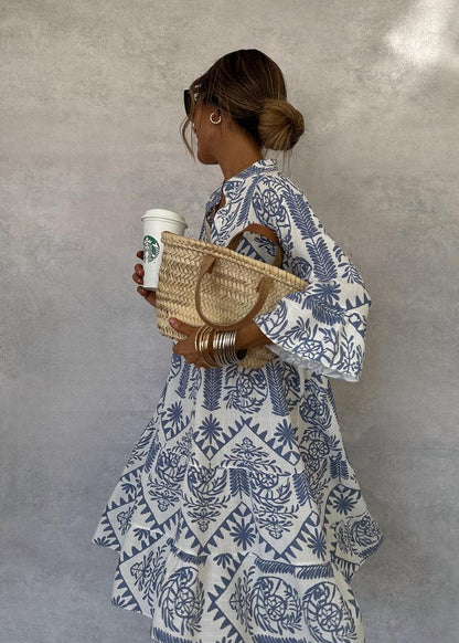 Vestido mini con estampado y manga larga para mujer