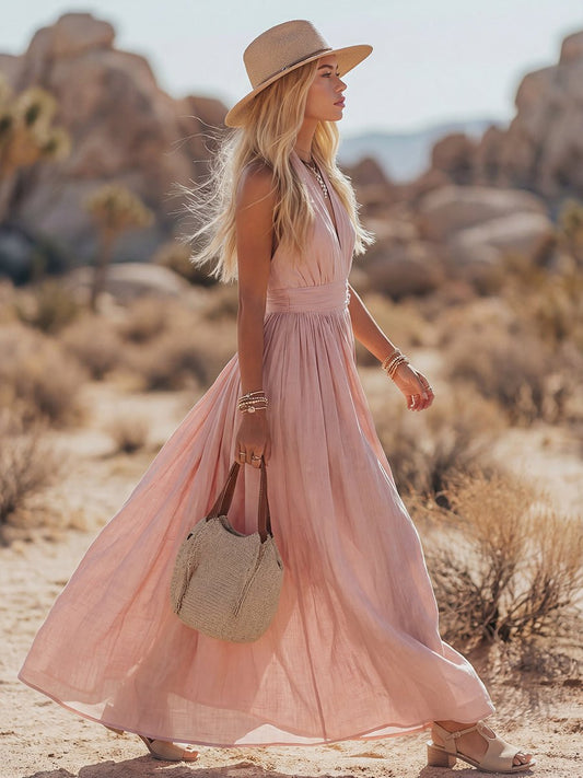 Vestido Maxi Bohemio Neckholder Lino