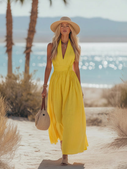 Vestido Maxi Bohemio Neckholder Lino