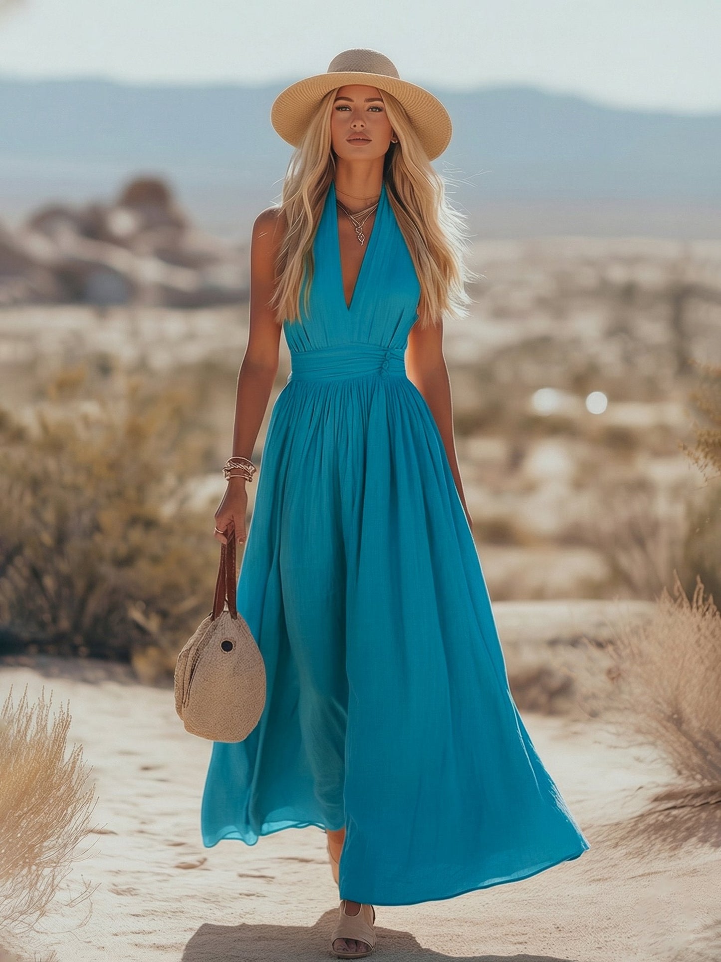 Vestido Maxi Bohemio Neckholder Lino