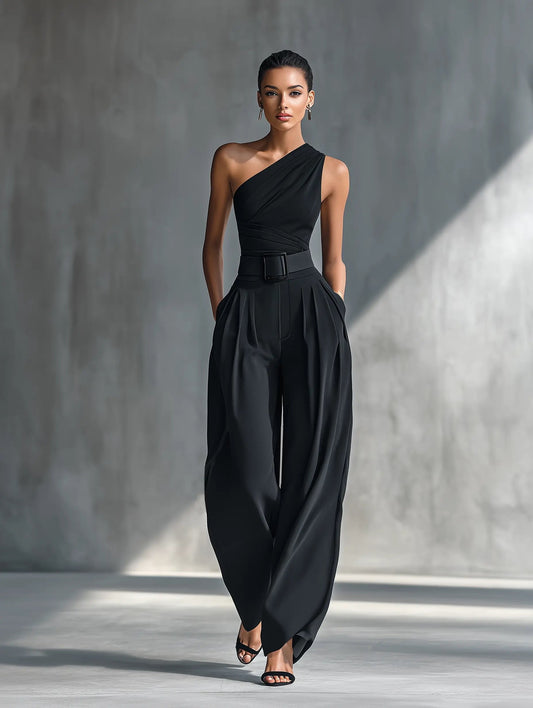 Conjunto Top Tejido Pierna Ancha Negro