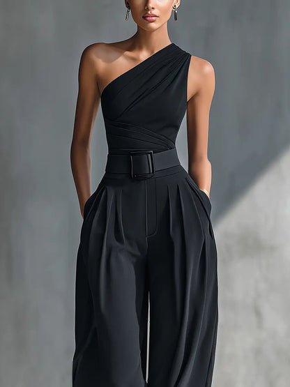 Conjunto Top Tejido Pierna Ancha Negro