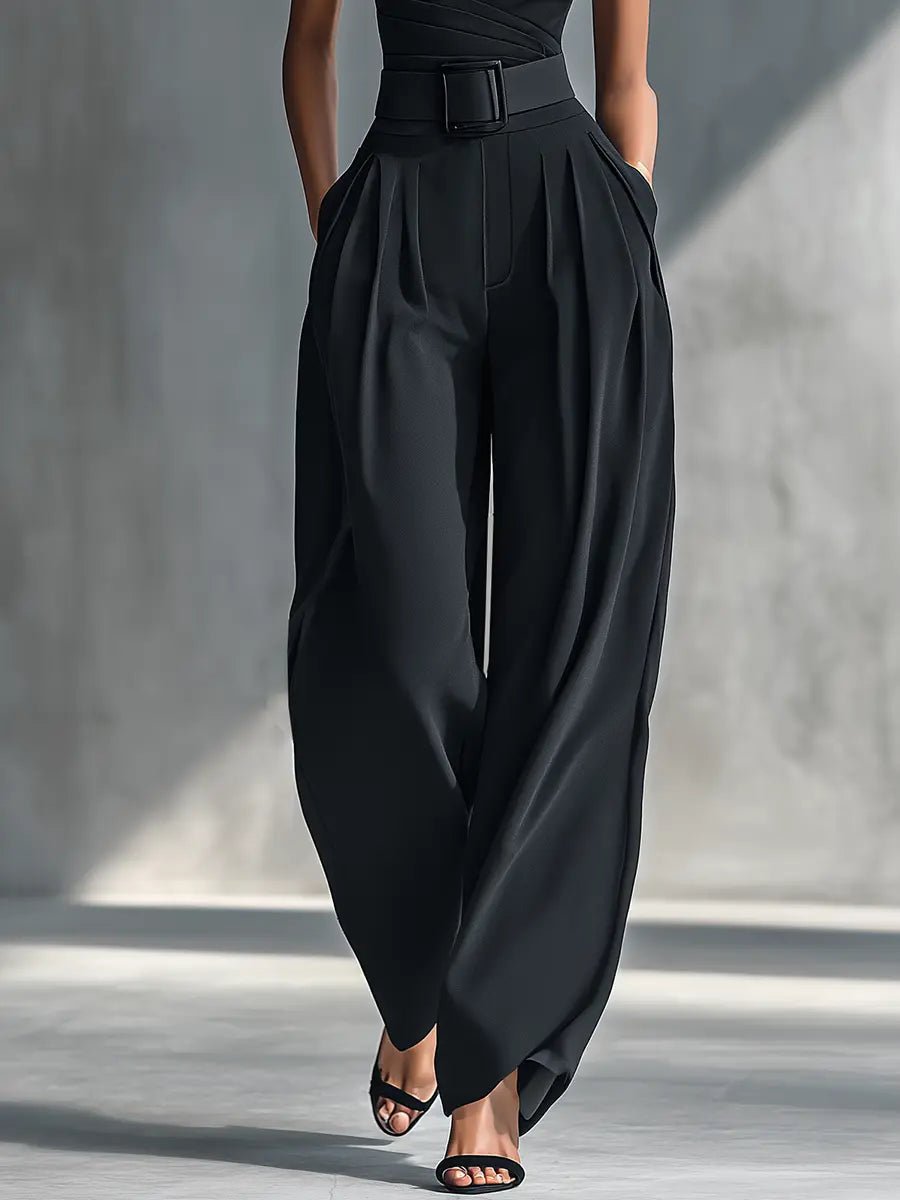 Conjunto Top Tejido Pierna Ancha Negro