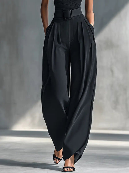 Conjunto Top Tejido Pierna Ancha Negro