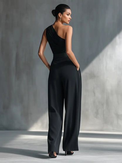 Conjunto Top Tejido Pierna Ancha Negro