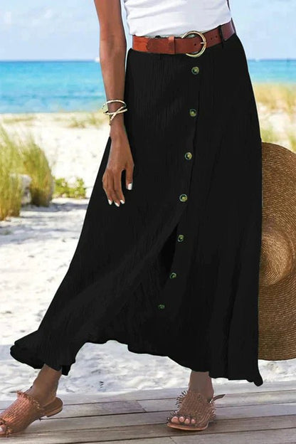 Falda Maxi Lino Alto Talle Botones