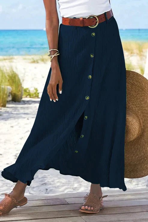 Falda Maxi Lino Alto Talle Botones