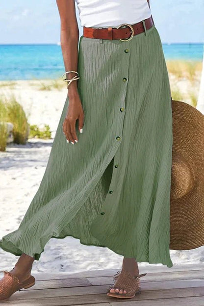 Falda Maxi Lino Alto Talle Botones