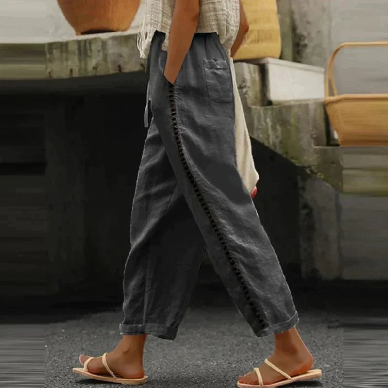 Pantalón Alto Talle Lino Botones Laterales