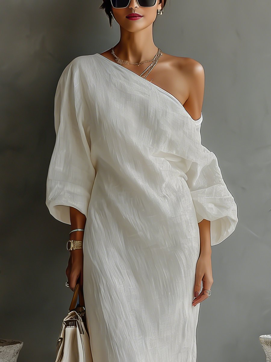 Vestido maxi de lino y algodón de un hombro para mujer - Diseño boho veraniego