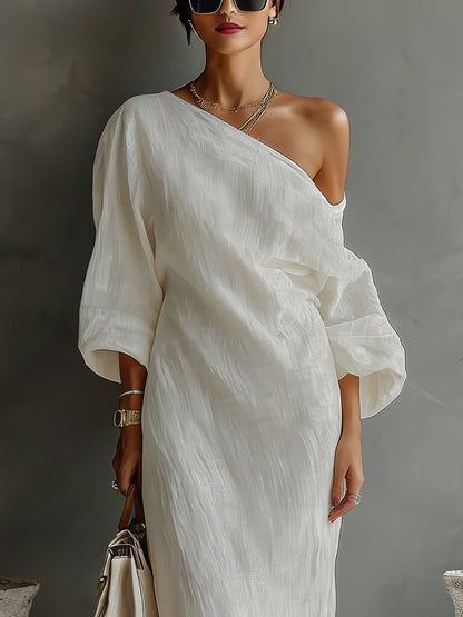 Vestido maxi de lino y algodón de un hombro para mujer - Diseño boho veraniego