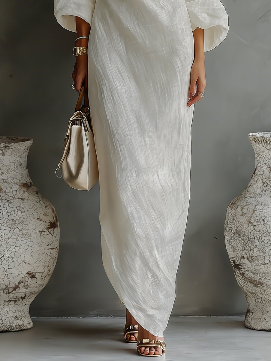 Vestido maxi de lino y algodón de un hombro para mujer - Diseño boho veraniego