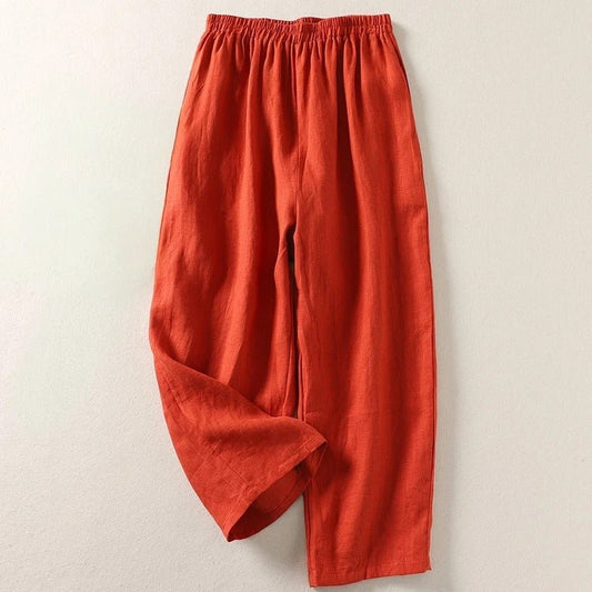 Damen Leinen Relaxed-Fit Elastikbund Hose - Pink