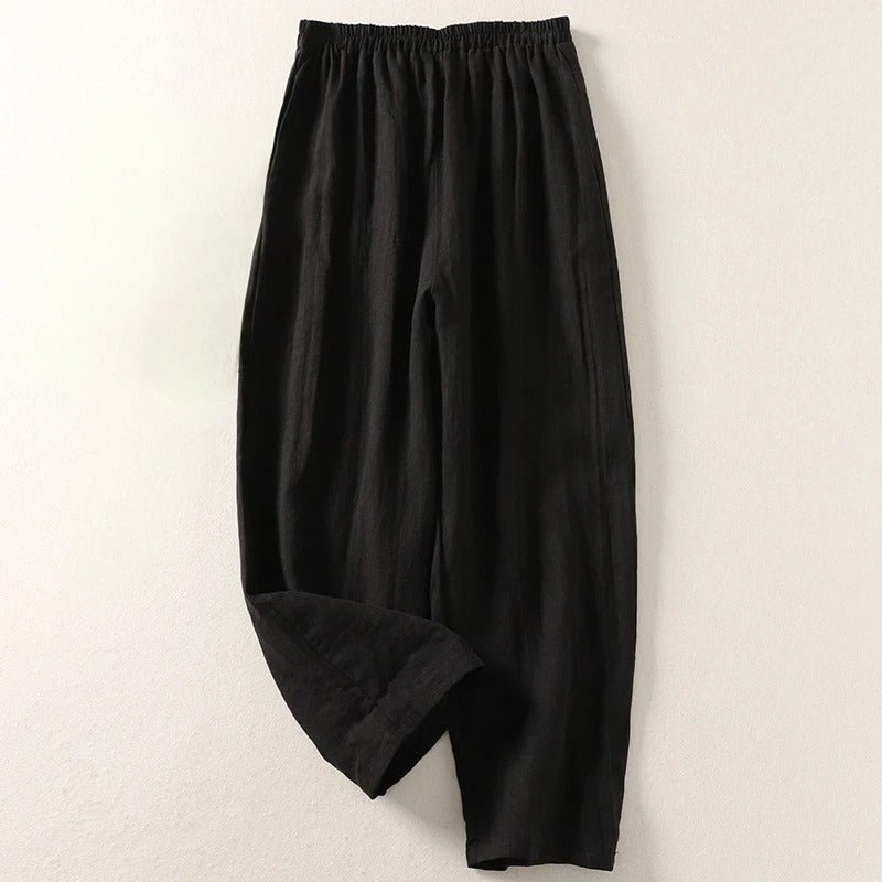 Pantalón relajado de lino con cintura elástica para mujer