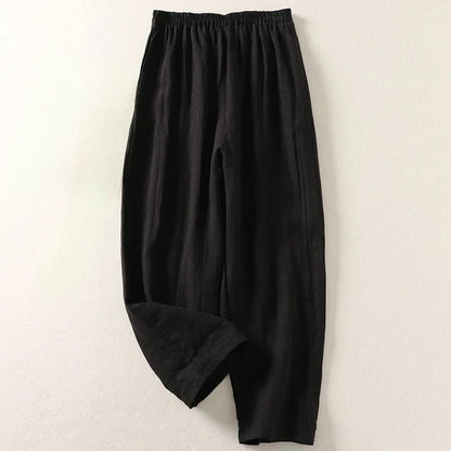 Pantalón relajado de lino con cintura elástica para mujer