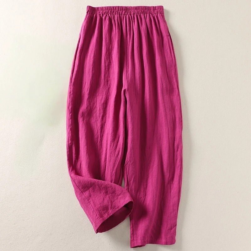 Pantalón relajado de lino con cintura elástica para mujer