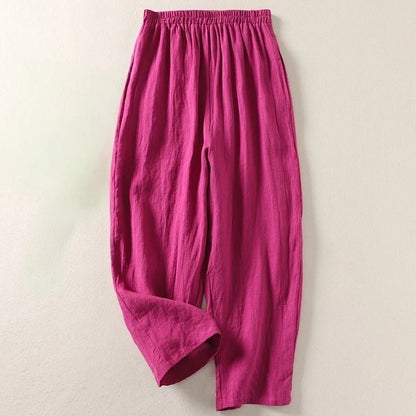 Pantalón relajado de lino con cintura elástica para mujer